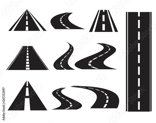 Road icons set, isolated on white background,