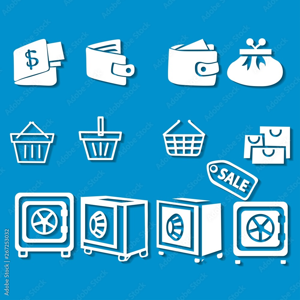 Set of shopping icons on blue background Set of shopping icons on blue background