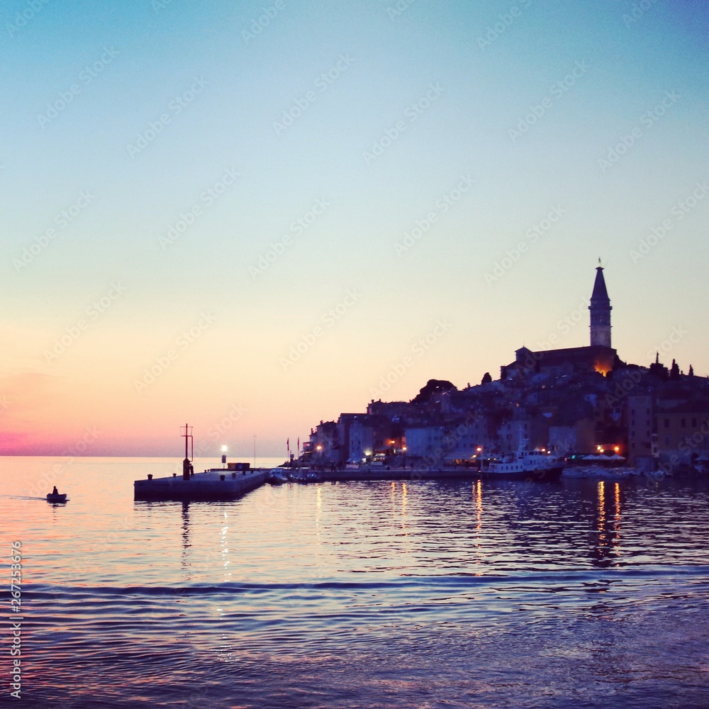 Naklejka premium Sunset view in harbour of Rovinj Istria Croatia