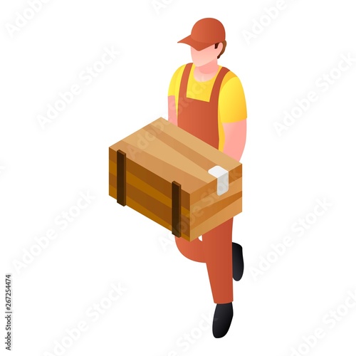 Postman delivered wood box parcel icon. Isometric of postman delivered wood box parcel vector icon for web design isolated on white background