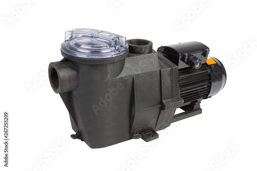 Swimming pool water pump isolated on a white background.