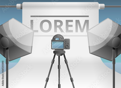 Photo studio equipment concept banner. Cartoon illustration of photo studio equipment vector concept banner for web design