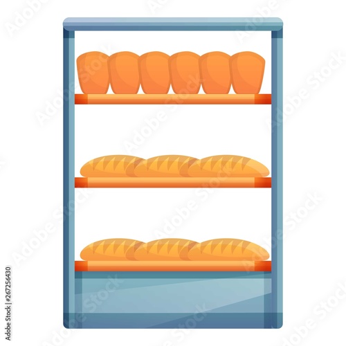 Fresh bread on shelf icon. Cartoon of fresh bread on shelf vector icon for web design isolated on white background