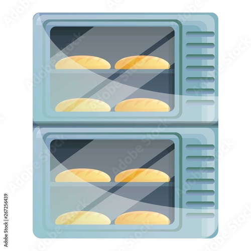 Bread cooking in oven icon. Cartoon of bread cooking in oven vector icon for web design isolated on white background