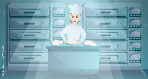 Woman work in bakery factory concept banner. Cartoon illustration of woman work in bakery factory vector concept banner for web design
