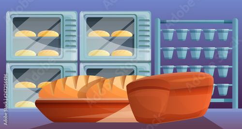 Bread from bakery factory concept banner. Cartoon illustration of bread from bakery factory vector concept banner for web design