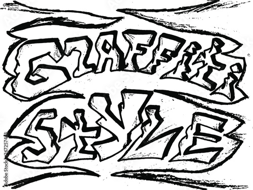 Vector text graffiti style. Black outline.
