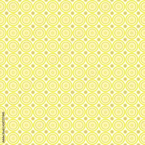 Seamless pattern of abstract pastel yellow and lilac circles on a light yellow background for fabrics, wallpapers, tablecloths, prints and designs. The EPS file (vector) 