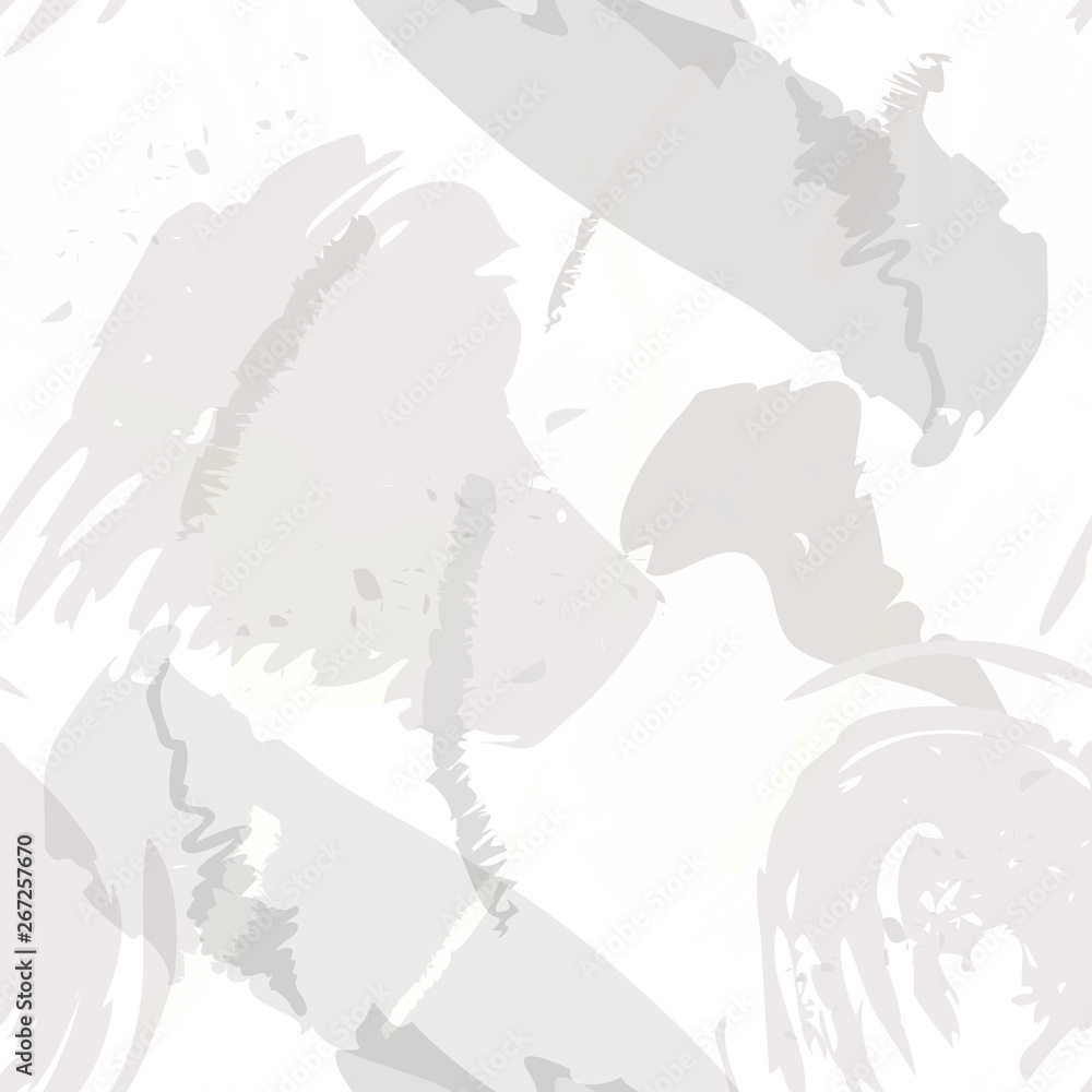 Obraz premium Abstract brush storkes, splatters and crayon marks background. Vector seamless creative pattern with hand painted shapes in neutral light colors.
