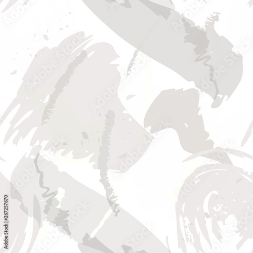 Abstract brush storkes  splatters and crayon marks background. Vector seamless creative pattern with hand painted shapes in neutral light colors.