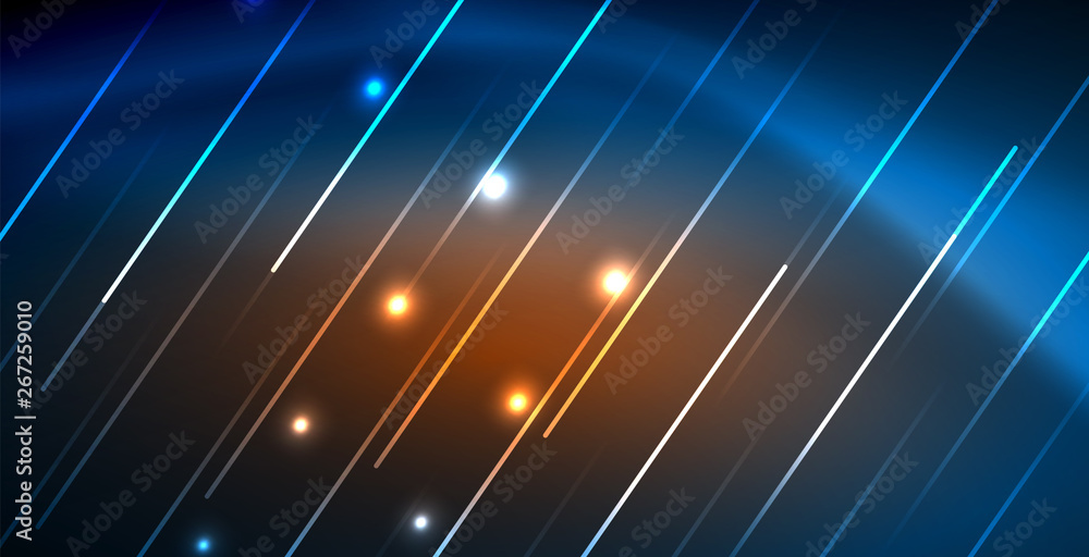 Neon glowing techno lines, blue hi-tech futuristic abstract background template with lights Neon glowing techno lines, blue hi-tech futuristic abstract background template with lights