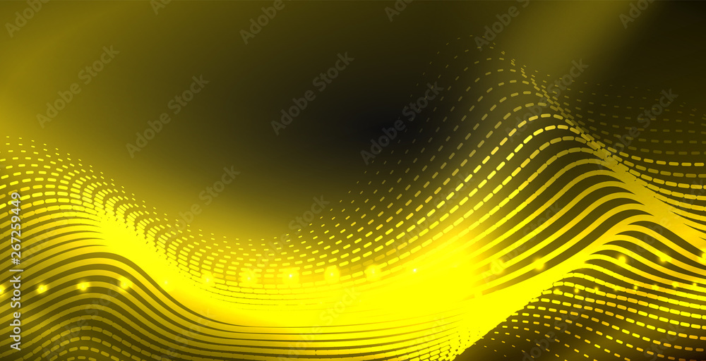 Glowing abstract wave on dark, shiny motion, magic space light. Techno abstract background Glowing abstract wave on dark, shiny motion, magic space light. Techno abstract background