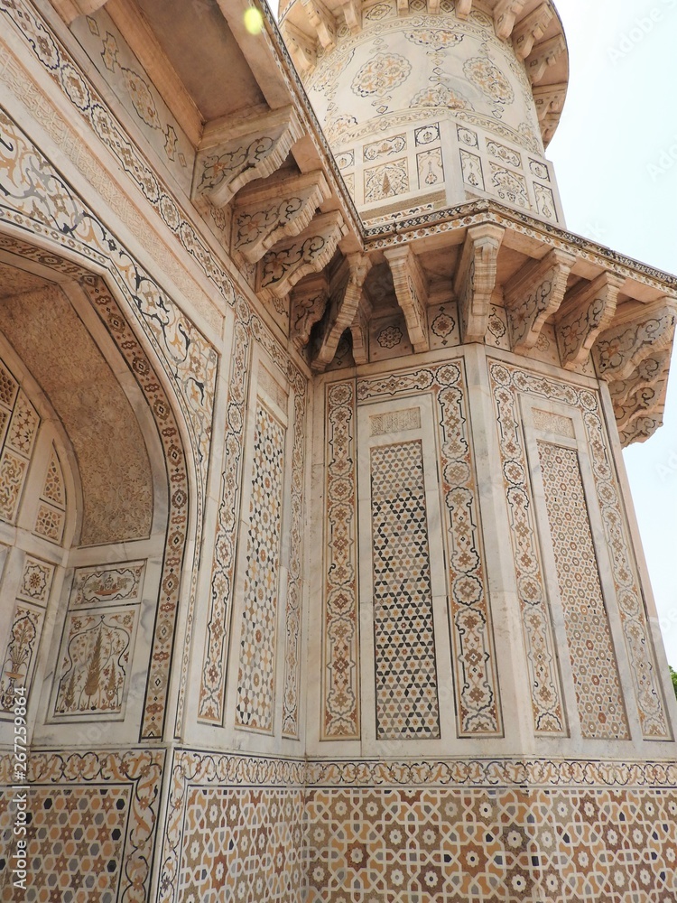 Tomb of Itimad-ud-Daul, the details near small Taj Mahal, Agra, India.
