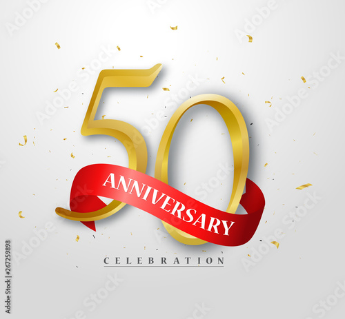 50 years Happy anniversary banner celebration with gold confetti