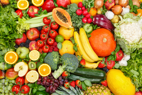Fruits and vegetables collection food background apples oranges tomatoes fresh fruit vegetable