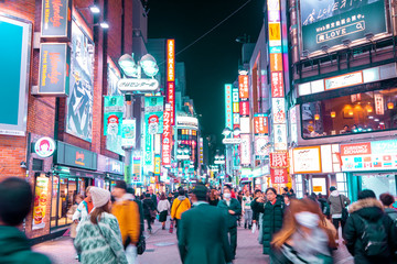 Wandcirkels Tokio Drukke Shibuya straat in Tokio  © tonefotografia