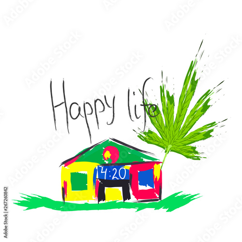 House or hemp farm with large strokes. Cartoon logo. Vector