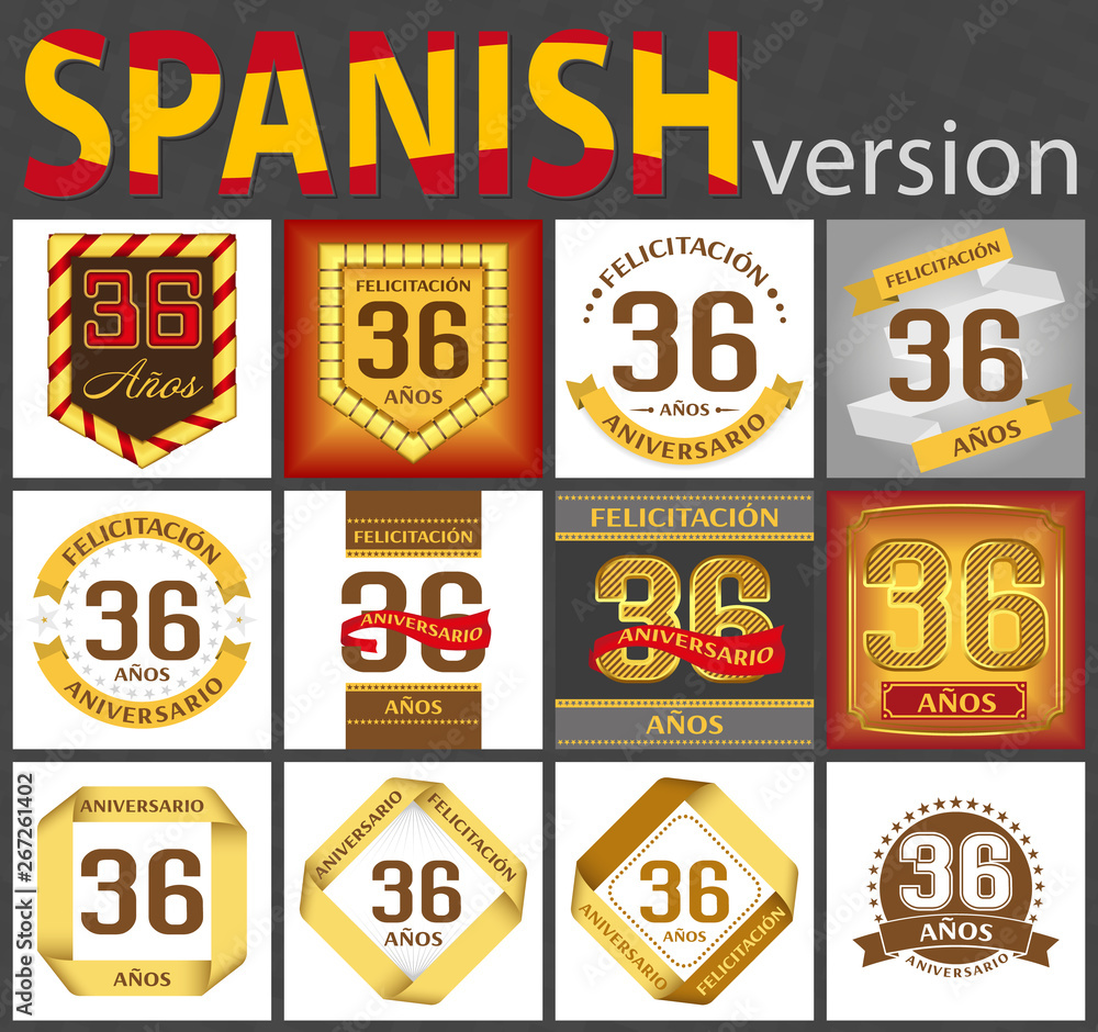 Spanish set of number 36 templates