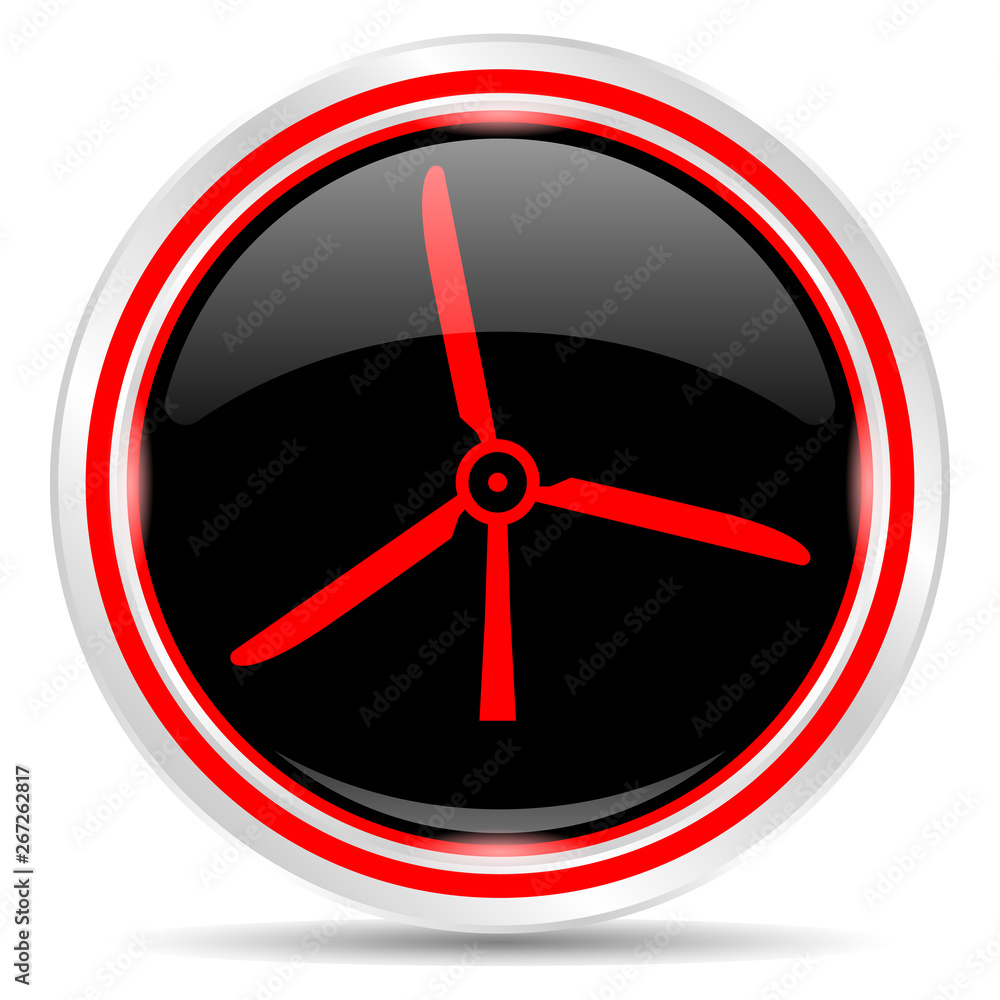 Windmill icon. Round metal web button, black and red. Windmill icon. Round metal web button, black and red.