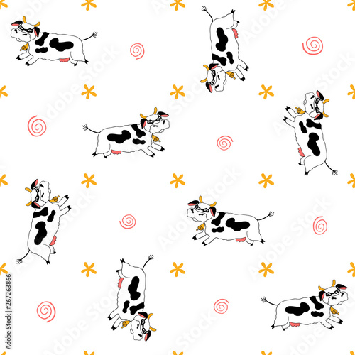 Cute cows and flowers pattern