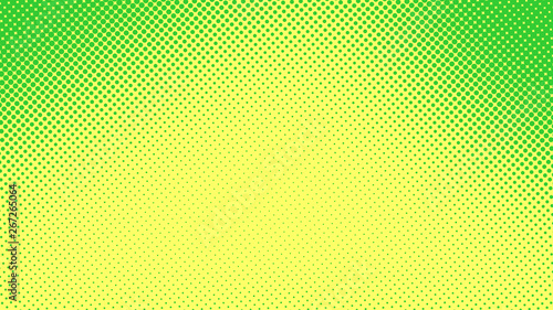 Green and yellow modern pop art background with dots design, abstract vector illustration in retro comics style
