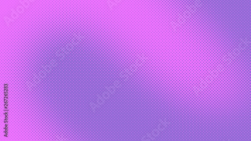Purple and pink retro comic pop art background with haftone dots design. Vector clear template for banner or comic book design, etc