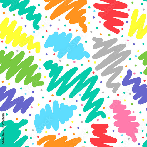 Modern seamless background with colorful doodle strokes on white for your design