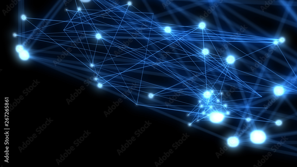 Abstract connection and communication with line dots on blue background. Communication and network concept.