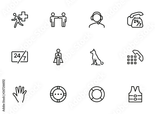 Help line icon set. Call center, hotline, life vest, lifebuoy. Support concept. Can be used for topics like accident, emergency, urgent help