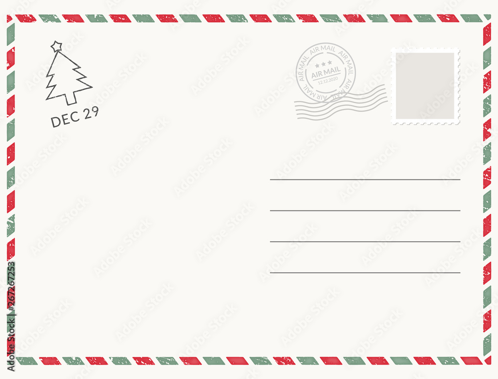 Postcard template paper white texture. Vector postcard empty mail stamp and  message design Stock Vector