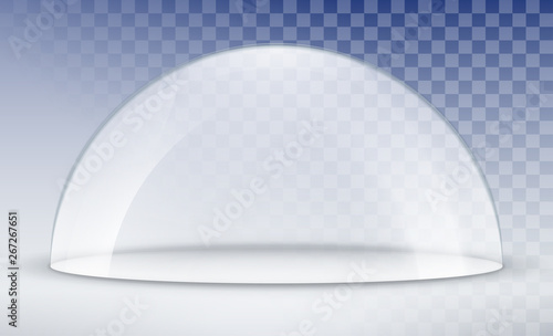 Glass dome container mock-up. Plastic dome model cover for exhibition isolated. Blank vector transparent dome