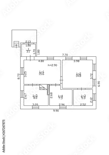 2d floor plan. Black&white floor plan. Floorplan