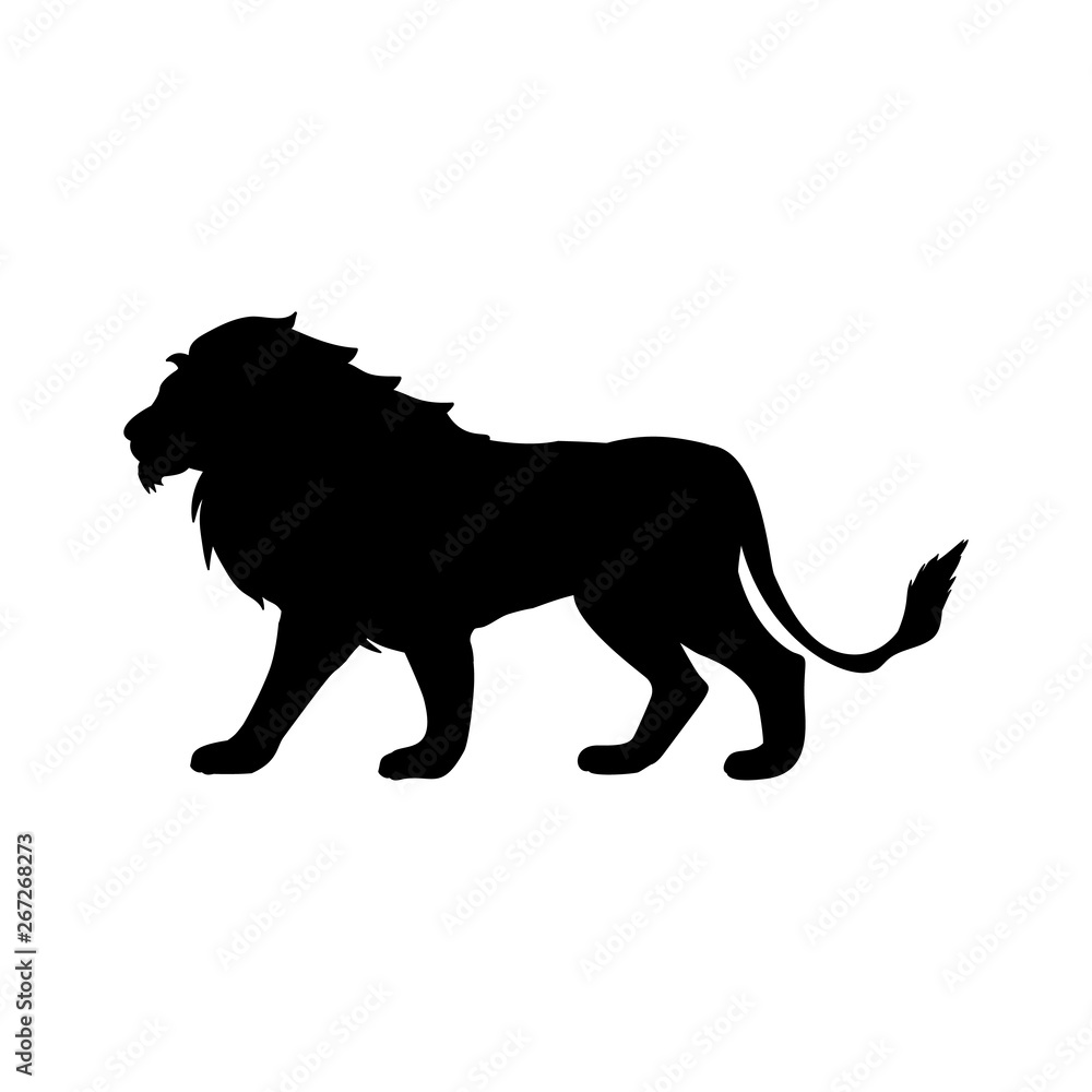 Lion predator black silhouette animal. Vector Illustrator.
