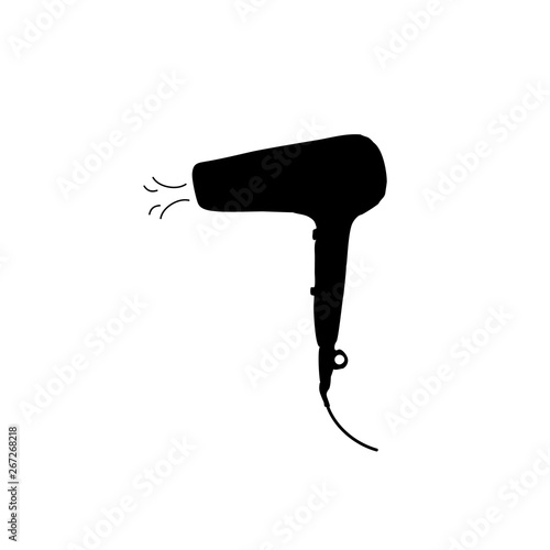 The black silhouette of a hair dryer. Vector illustration on isolated background