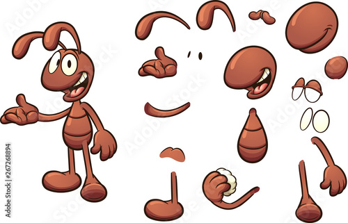 Happy cartoon ant character ready for animation clip art. Vector illustration with simple gradients. Some elements on separate layers.
