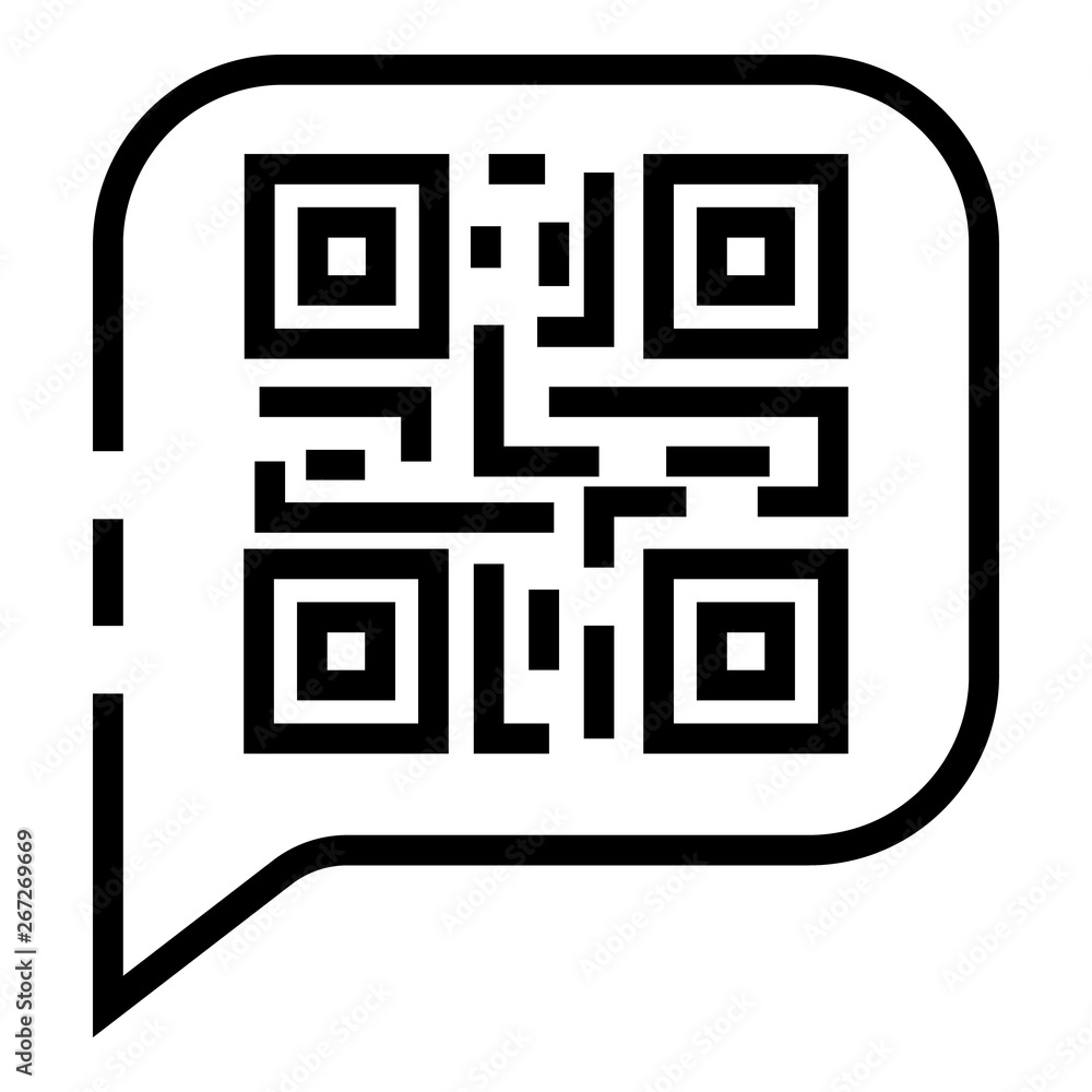 QR code in chat bubble icon. Outline QR code in chat bubble vector icon for web design isolated on white background QR code in chat bubble icon. Outline QR code in chat bubble vector icon for web design isolated on white background