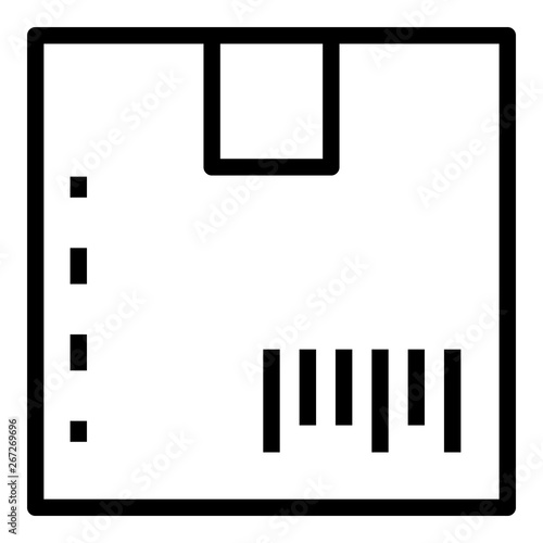 Barcode on the box icon. Outline barcode on the box vector icon for web design isolated on white background