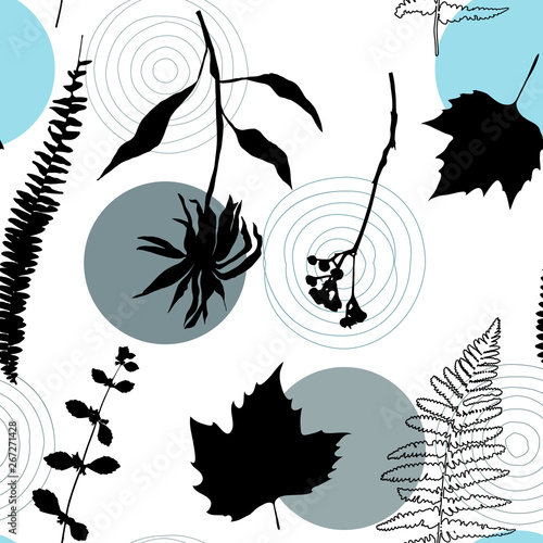 Botanical vector seamless pattern with hand drawn herbs, plants, flowers and ...