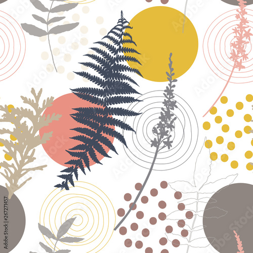 Botanical vector seamless pattern with hand drawn herbs, plants, flowers and ...