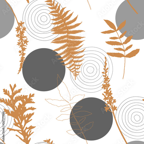 Botanical vector seamless pattern with hand drawn herbs, plants, flowers and ...