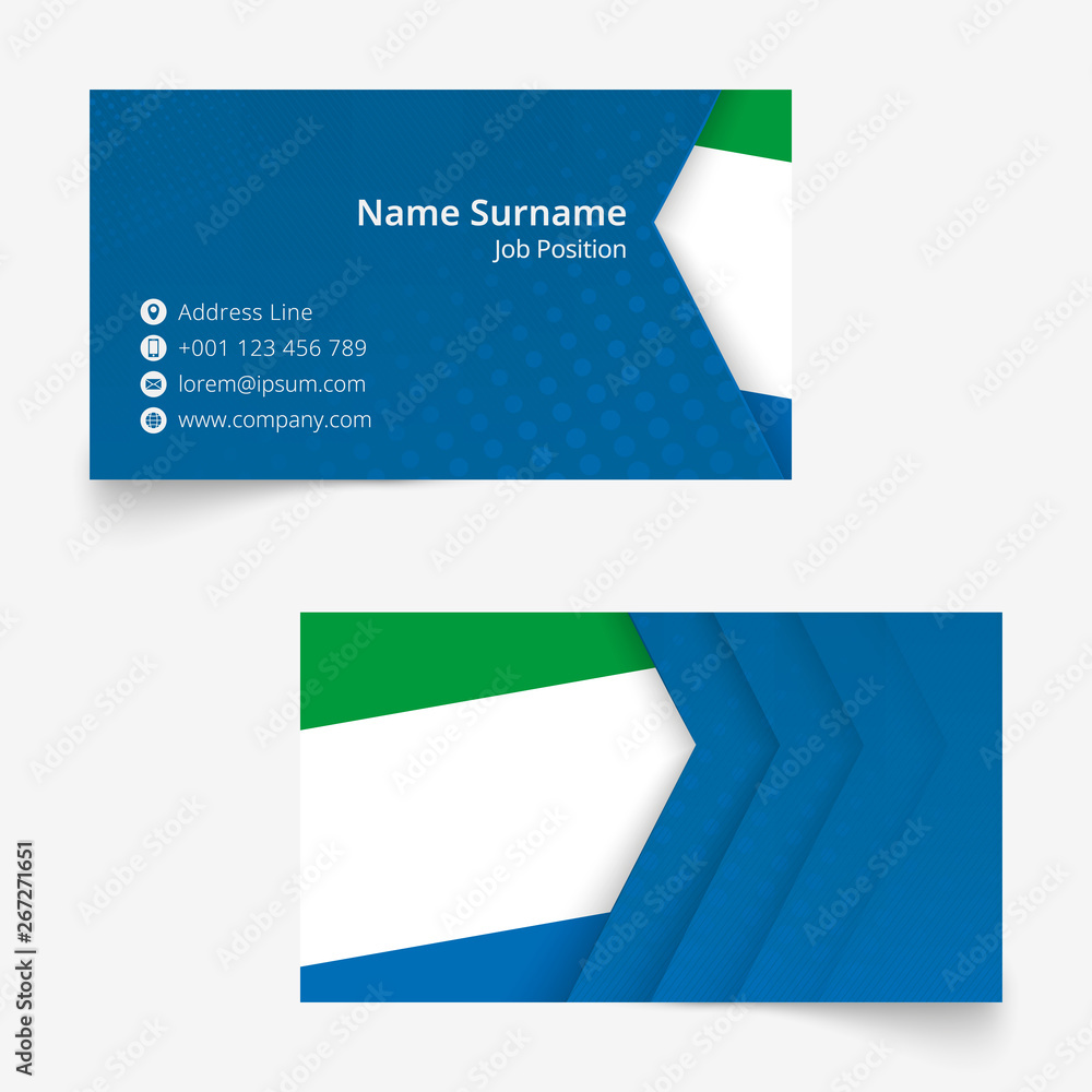 Sierra Leone Flag Business Card, standard size (90x50 mm) business card template. - obrazy, fototapety, plakaty 