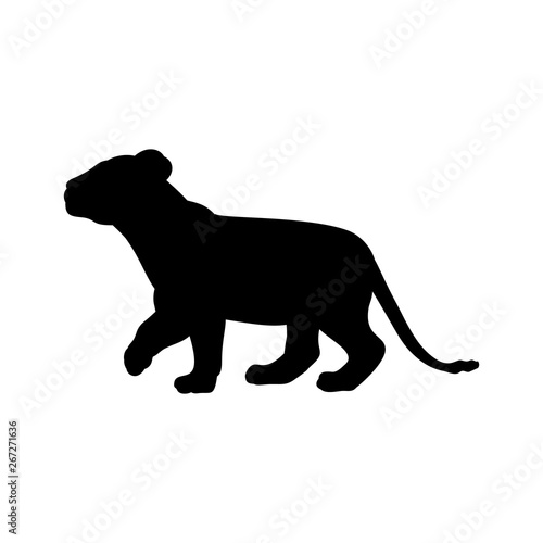 Lion cub predator black silhouette animal. Vector Illustrator. © KozyrevaElena