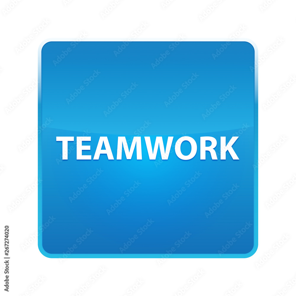 Teamwork shiny blue square button Teamwork shiny blue square button