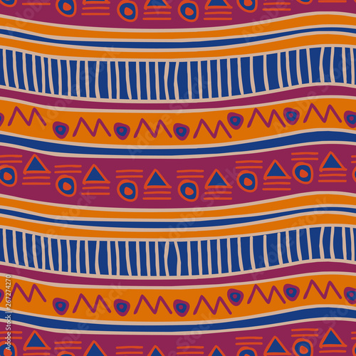 Ethnic colorful seamless pattern. Stripes hand drawn ancient vintage style.