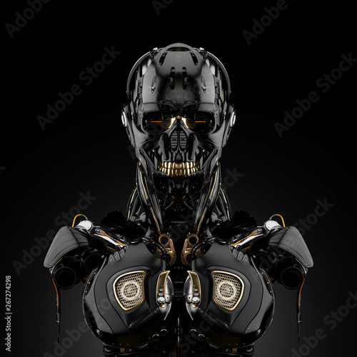 Mechanical robotic bust, 3d rendering