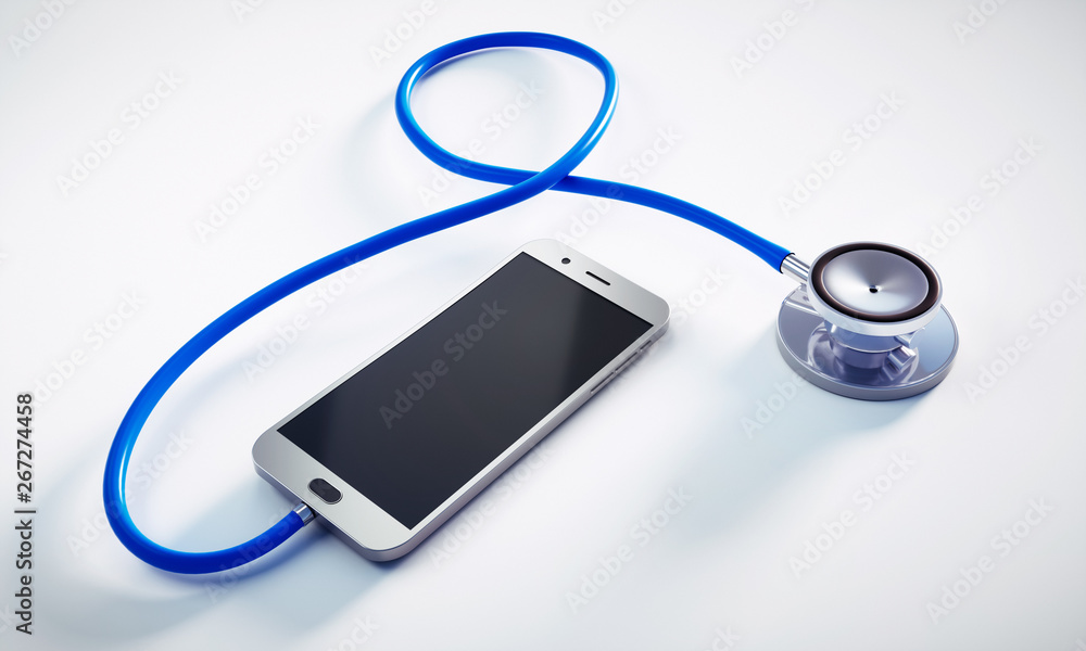 Smartphone mit Verbindung zum Stethoskop Smartphone mit Verbindung zum Stethoskop