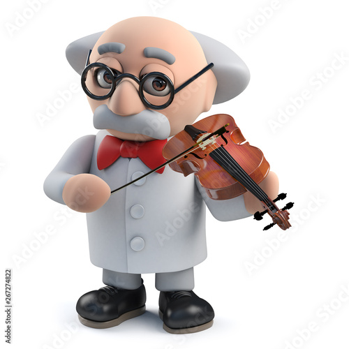 3d mad scientist playing a violin