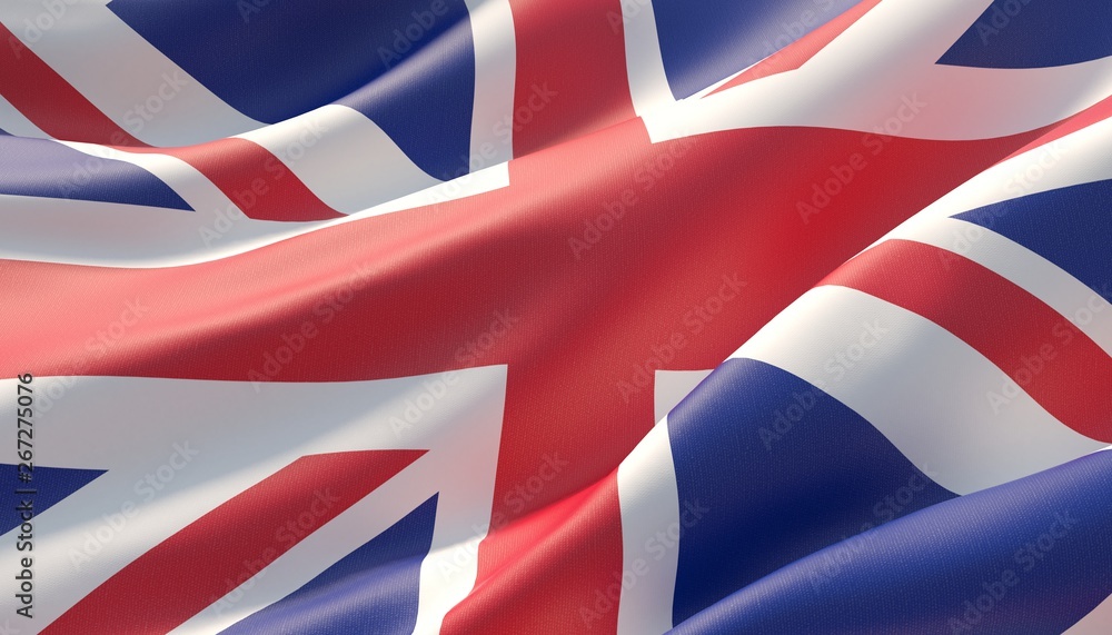 Fototapeta premium Waved highly detailed close-up flag of UK. 3D illustration.