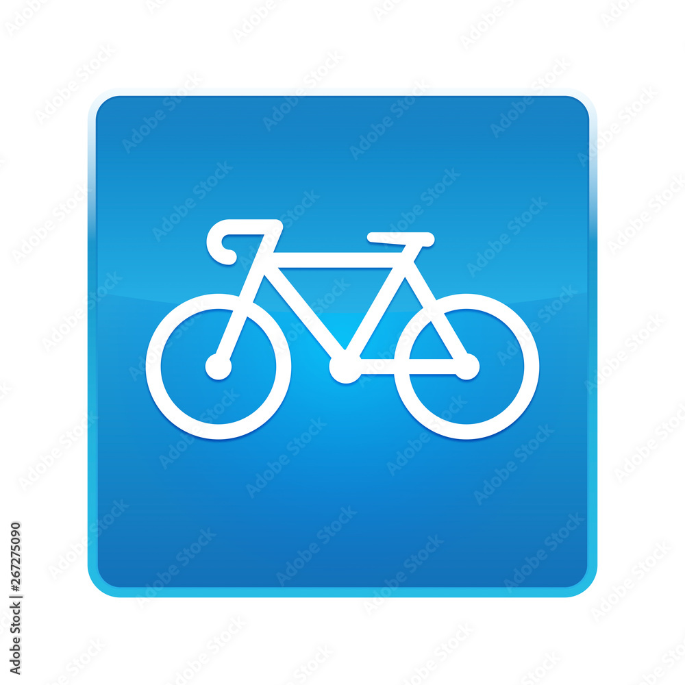 Bicycle icon shiny blue square button Bicycle icon shiny blue square button