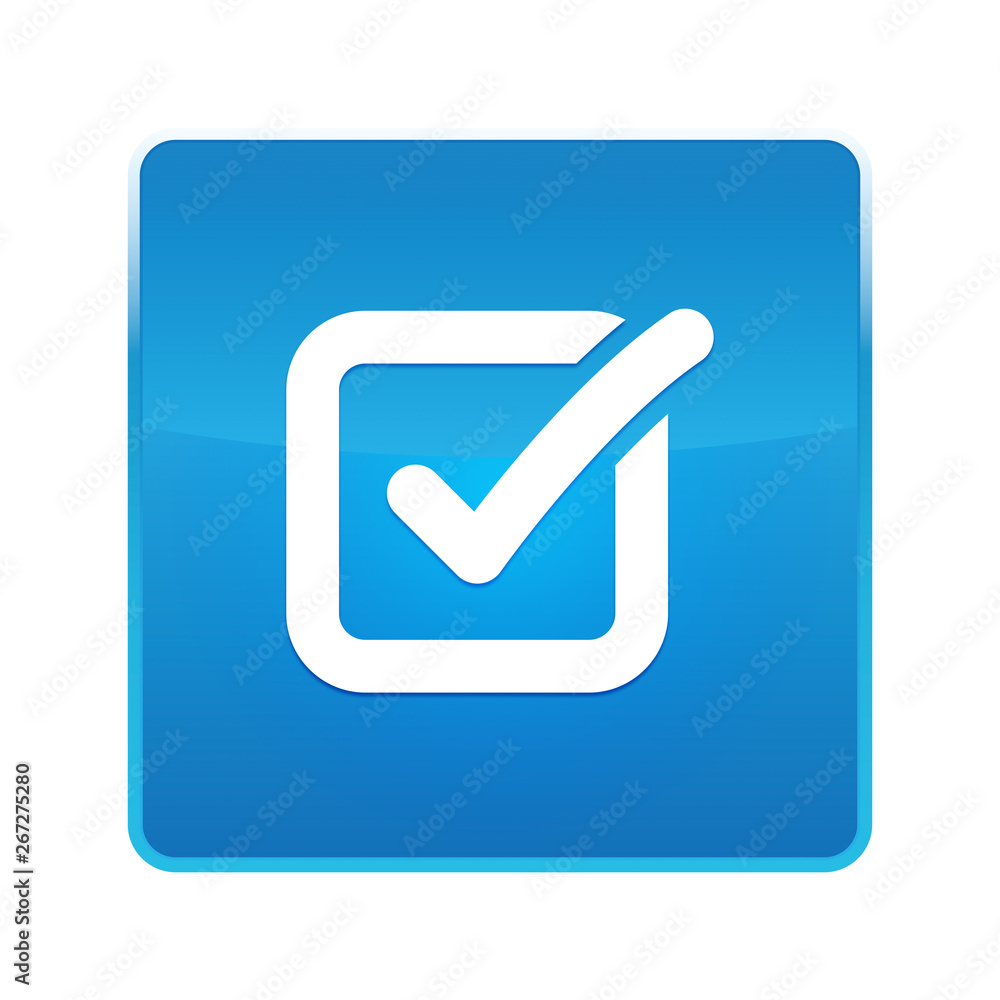 Check box icon shiny blue square button Check box icon shiny blue square button